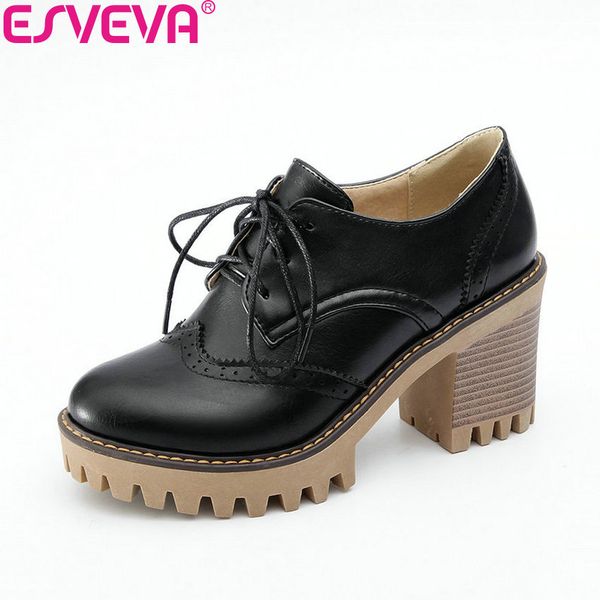 esveva 2020 women pumps handmade square high heel platform lace up pu leather black round toe fashion ladies shoes size 34-43
esveva 2020 women pumps handmade square high heel platform lace up pu leather black round toe fashion ladies shoes size 34-43