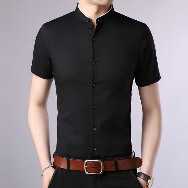 2019 fashion brand designer shirt mens summer solid color short sleeve slim fit streetwear mandarin collar casual mens clothing, White;black
2019 fashion brand designer shirt mens summer solid color short sleeve slim fit streetwear mandarin collar casual mens clothing, White;black