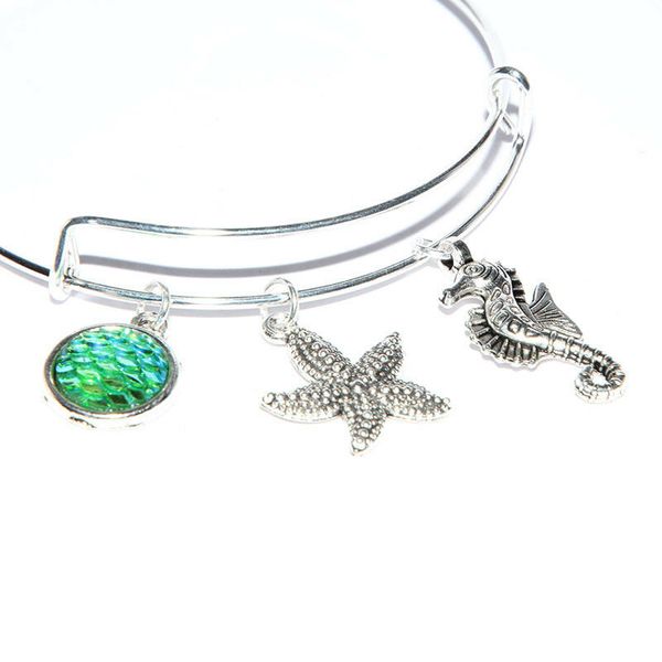 ancient silver seahorse starfish fish scales charm bangle bracelet steel ring adjustable designer bracelet couple resort beach jewelry gifts, Black
ancient silver seahorse starfish fish scales charm bangle bracelet steel ring adjustable designer bracelet couple resort beach jewelry gifts, Black