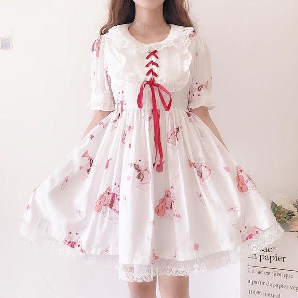 japanese lolita dress sweet cute kawaii girls princess maid vintage gothic printed patterns lace white red summer dresses, Black;red
japanese lolita dress sweet cute kawaii girls princess maid vintage gothic printed patterns lace white red summer dresses, Black;red