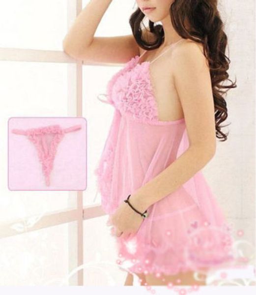2019 new women's lace lingerie dress blue&pink nightwear underwear babydoll sleepwear g-string sale