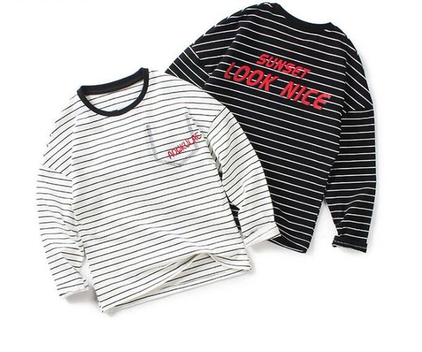 spring new boy long sleeve bottoming shirt medium and large children's knitted striped round neck shirt t-shirt wy691, Blue 
spring new boy long sleeve bottoming shirt medium and large children's knitted striped round neck shirt t-shirt wy691, Blue