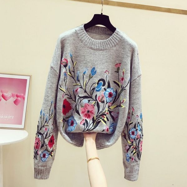 embroidered plants flower round-neck long-sleeve sweater women's sweaters 2020 spring winter loose grey sweater sweter jumper, White;black
embroidered plants flower round-neck long-sleeve sweater women's sweaters 2020 spring winter loose grey sweater sweter jumper, White;black