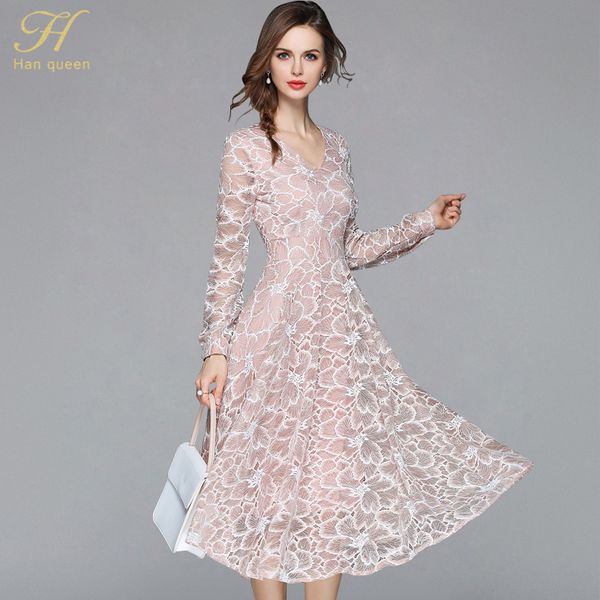 h han queen 2018 summer lace dress work casual slim work women party dresses v-neck hollow out a-line vintage vestidos, White;black
h han queen 2018 summer lace dress work casual slim work women party dresses v-neck hollow out a-line vintage vestidos, White;black