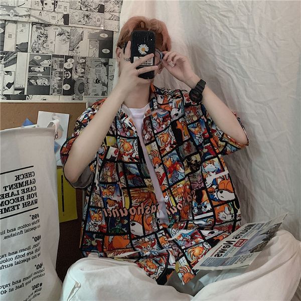 2020 men's fashion hawaiian shirt short sleeve clothes loose cartoon printed shirt camisa masculina french cuff shirts -xl, White;black 
2020 men's fashion hawaiian shirt short sleeve clothes loose cartoon printed shirt camisa masculina french cuff shirts -xl, White;black