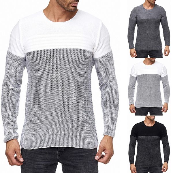 long sleeve sweaters and pullovers men autumn spliced sweater oversize knitted slim o-neck male clothes knitwear pull homme, White;black
long sleeve sweaters and pullovers men autumn spliced sweater oversize knitted slim o-neck male clothes knitwear pull homme, White;black
