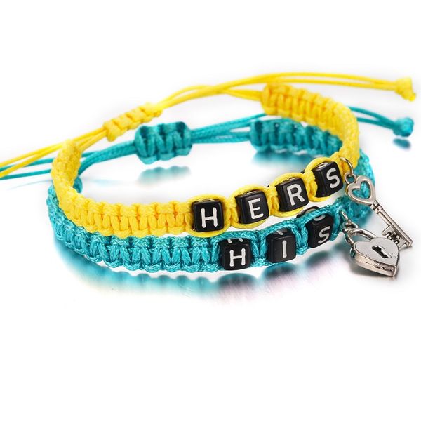 2pcs/pair couple rope weaving bracelets hers his letters key lock rope chains lovers bangle handmade charm bracelet vintage jewelry, Golden;silver
2pcs/pair couple rope weaving bracelets hers his letters key lock rope chains lovers bangle handmade charm bracelet vintage jewelry, Golden;silver