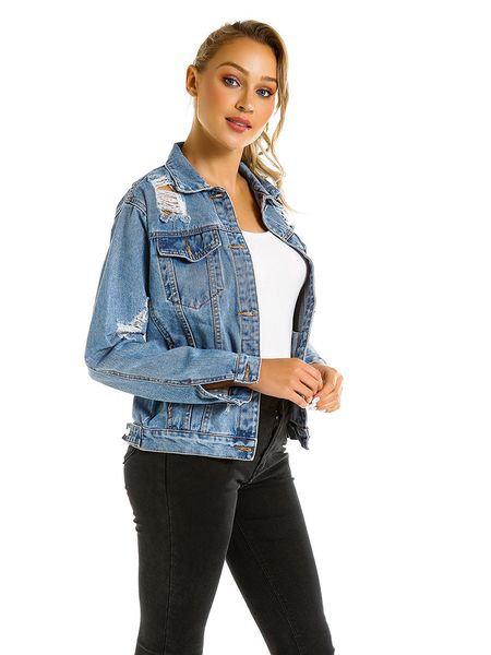 2019 european and american denim jacket female hole loose denim jacket denim jacket, Black;brown
2019 european and american denim jacket female hole loose denim jacket denim jacket, Black;brown