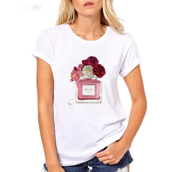 2019 new european and american women's t-shirt fashion trend style perfume bottle women's short sleeve blouse, White
2019 new european and american women's t-shirt fashion trend style perfume bottle women's short sleeve blouse, White