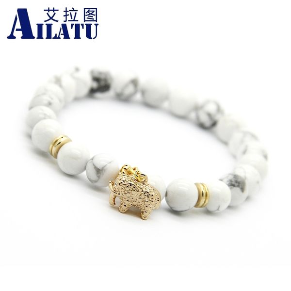 ailatu wholesale 10pcs brand jewelry 8mm white howlite stone elephant charm lucky bracelets, Golden;silver
ailatu wholesale 10pcs brand jewelry 8mm white howlite stone elephant charm lucky bracelets, Golden;silver