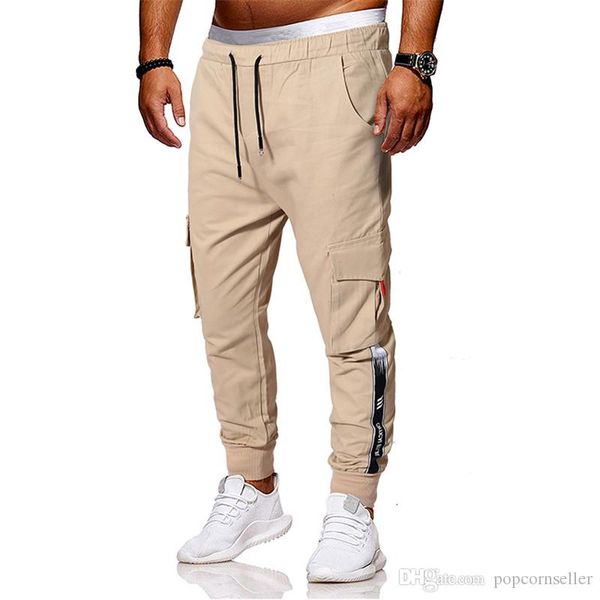 mens fashion cargo pants european and american mens individual ribbon decoration multi pocket fitness trousers hip pop clothing, Black 
mens fashion cargo pants european and american mens individual ribbon decoration multi pocket fitness trousers hip pop clothing, Black