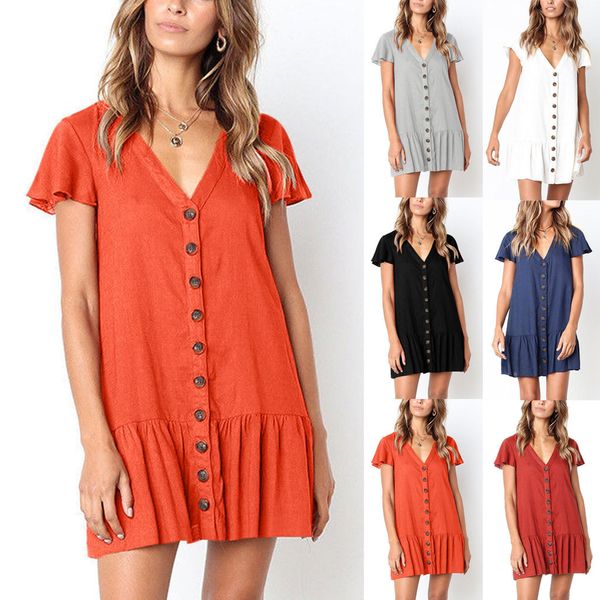 2019 summer dress women's v-neck flare sleeve dress button sundress boho casual mini party female vestidos plus size, Black;gray
2019 summer dress women's v-neck flare sleeve dress button sundress boho casual mini party female vestidos plus size, Black;gray