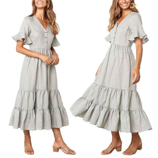 women dress ladies beach summer flare casual fashion button down sundress swing short sleeve, Black;gray
women dress ladies beach summer flare casual fashion button down sundress swing short sleeve, Black;gray