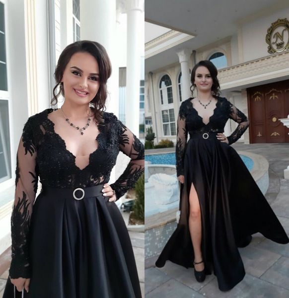 2020 new arrival a line evening dresses split v neck long sleeve satin formal dresses floor length zipper applique beads party gown, Black;red
2020 new arrival a line evening dresses split v neck long sleeve satin formal dresses floor length zipper applique beads party gown, Black;red