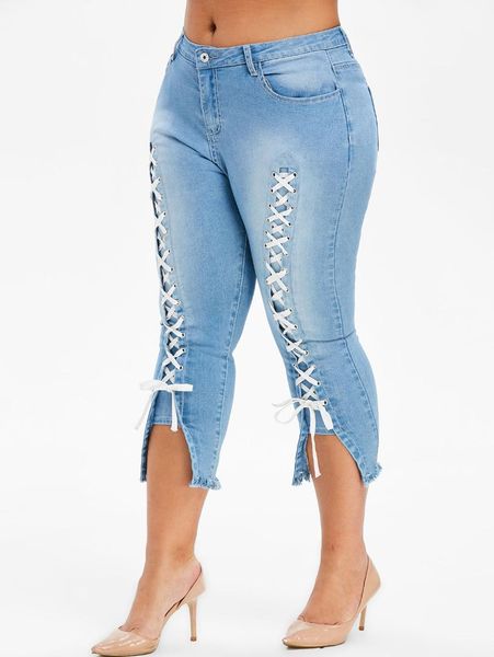 rosegal 5xl large size lace up capri frayed jeans women zipper cropped jeans skinny high waist trousers gothic pencil pants, Blue
rosegal 5xl large size lace up capri frayed jeans women zipper cropped jeans skinny high waist trousers gothic pencil pants, Blue