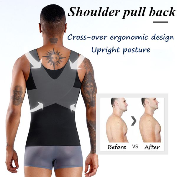 gym clothing posture corrector men body shaping vest slimming chest control abdomen shirt compression corset., White;black
gym clothing posture corrector men body shaping vest slimming chest control abdomen shirt compression corset., White;black
