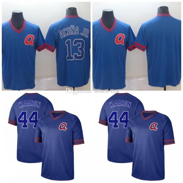 New Atlanta 13 Ronald Acuna Jr 44 Hank Aaron Cooperstown Retro Collection Mesh Wordmark V-Neck Braves Baseball News