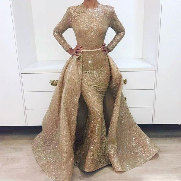 new stunning long sleeve gold prom dresses detachable skirt 2 pieces lace organza mermaid evening gowns formal dress vestidos, White;black
new stunning long sleeve gold prom dresses detachable skirt 2 pieces lace organza mermaid evening gowns formal dress vestidos, White;black