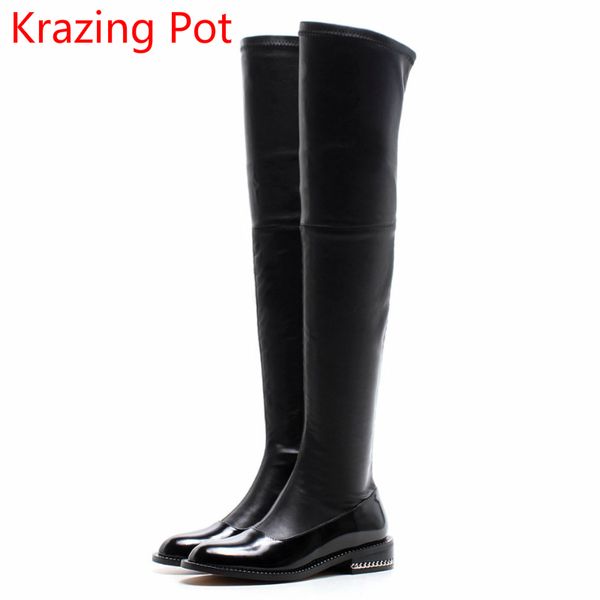 2019 superstar genuine leather gladiator round toe thigh high boots metal chains streetwear zipper sweet over-the-knee boots l86, Black
2019 superstar genuine leather gladiator round toe thigh high boots metal chains streetwear zipper sweet over-the-knee boots l86, Black