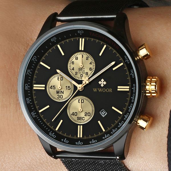 wwoor men watches multi function chronograph mens sport quartz watch man waterproof mesh belt business clock male, Slivery;brown
wwoor men watches multi function chronograph mens sport quartz watch man waterproof mesh belt business clock male, Slivery;brown