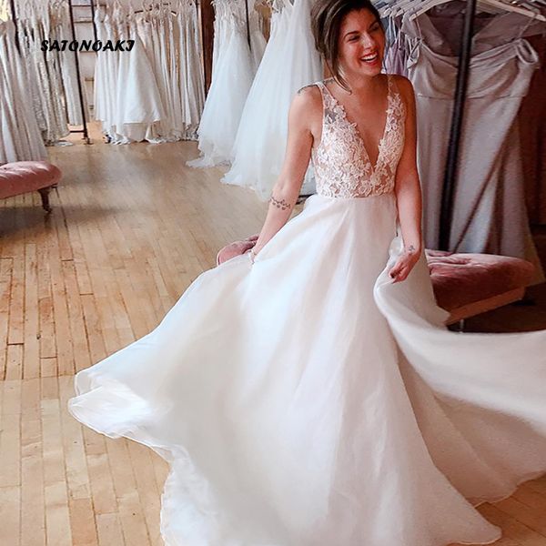satonoaki a line wedding dress 2020 elegant lace bride dresses v neck organza bridal gown for women boho, White
satonoaki a line wedding dress 2020 elegant lace bride dresses v neck organza bridal gown for women boho, White