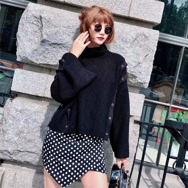 mydc women's clothing 2019 europe and america new knit sweater women turtleneck splice eye-eye ribbon pullovers, White;black
mydc women's clothing 2019 europe and america new knit sweater women turtleneck splice eye-eye ribbon pullovers, White;black