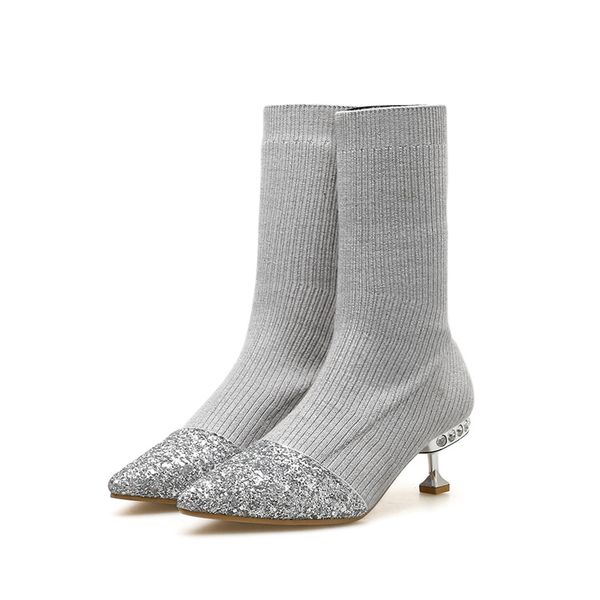 2019 winter women sock ankle boots low 5.5cm high heels casual boots woman silver glitter gold ladies sequins bling shoes, Black
2019 winter women sock ankle boots low 5.5cm high heels casual boots woman silver glitter gold ladies sequins bling shoes, Black