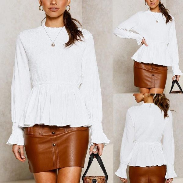women's blouses & shirts plus size blouse causal long sleeve fashion office ladies ruffles solid o-neck blusa feminina ropa mujer, White
women's blouses & shirts plus size blouse causal long sleeve fashion office ladies ruffles solid o-neck blusa feminina ropa mujer, White