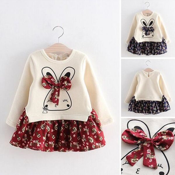 girls cute rabbit dresses 2022 spring autumn fashion bow baby girl princess dress flowers printed long sleeve kids cartoon dress, Red;yellow 
girls cute rabbit dresses 2022 spring autumn fashion bow baby girl princess dress flowers printed long sleeve kids cartoon dress, Red;yellow