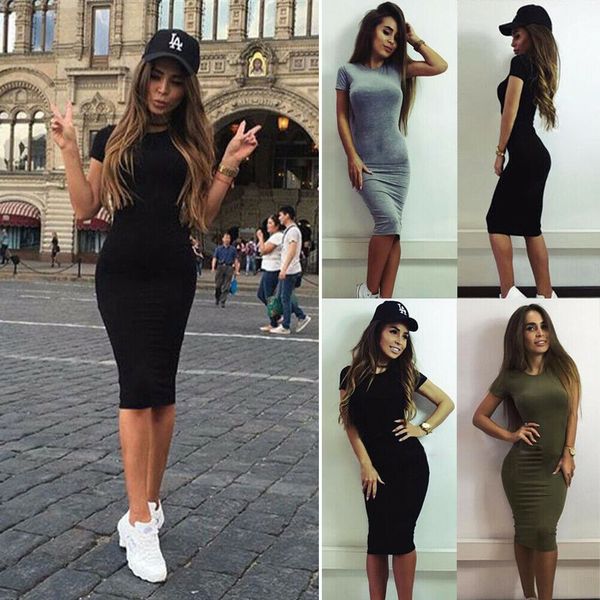 new style ladies women's dresses short sleeve bodycon dress solid sheath party summer knee length casual dress fashion 2019, Black;gray
new style ladies women's dresses short sleeve bodycon dress solid sheath party summer knee length casual dress fashion 2019, Black;gray