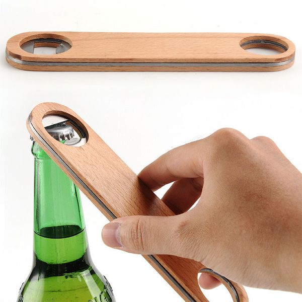 

bottle opener kitchen tools stainless steel wooden handle beer openers bar tools soda beer bottle cap opener home supplies tc190322