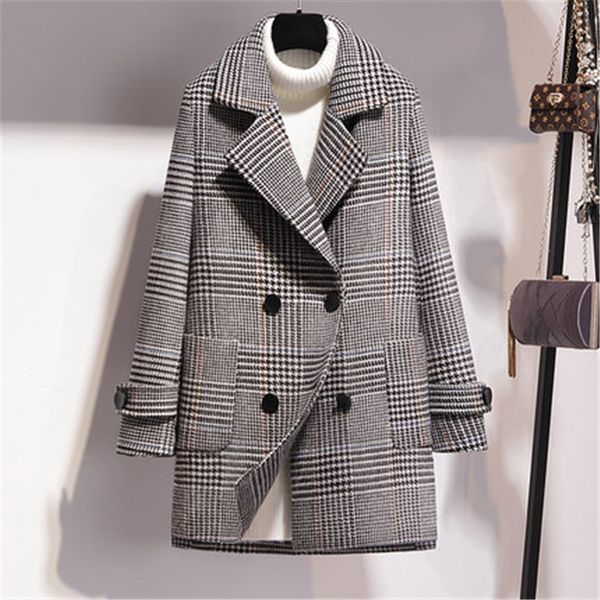 2019 winter new houndstooth woolen coat women leisure blazer jacket female loose large size autumn wool coats slim outwear xa233, Black
2019 winter new houndstooth woolen coat women leisure blazer jacket female loose large size autumn wool coats slim outwear xa233, Black