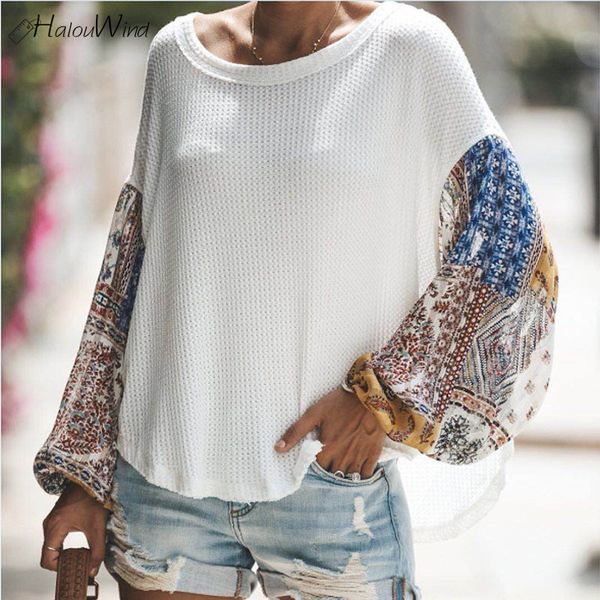 floral print lantern sleeve chiffon knitted patckwork blouse and shirts 2019 oversized loose casual summer one shoulder top, White
floral print lantern sleeve chiffon knitted patckwork blouse and shirts 2019 oversized loose casual summer one shoulder top, White