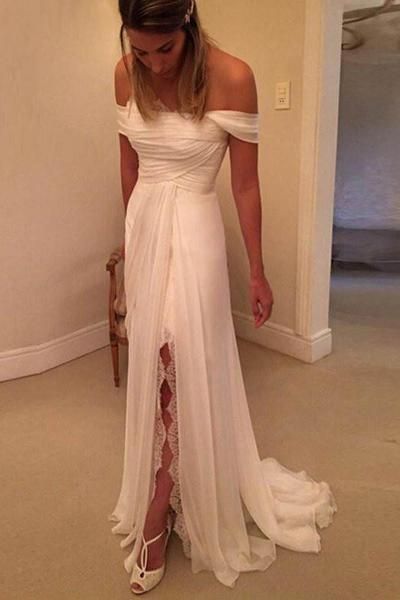 fashion bohemian wedding bridal dresses off the shoulders with lace sleeves chiffon side split pleated wedding gowns boho beach style, White
fashion bohemian wedding bridal dresses off the shoulders with lace sleeves chiffon side split pleated wedding gowns boho beach style, White