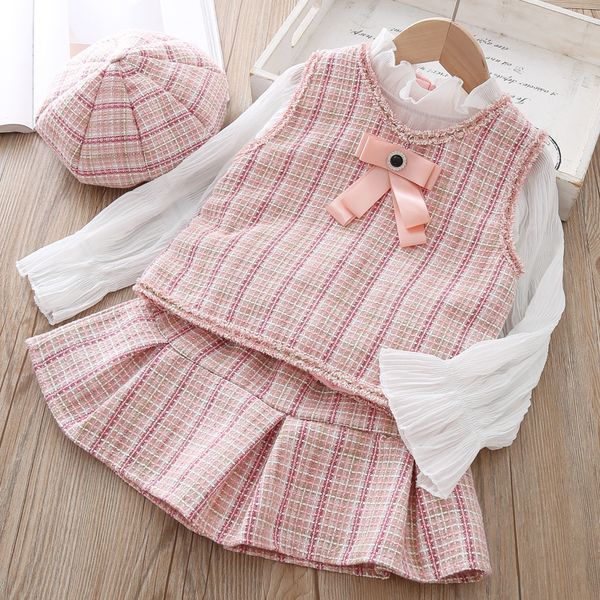 children girls clothing set outfits fashion suit for girls autumn spring kids jacket vest + skirt hat 3 piececs clothes 6 years t200413, White
children girls clothing set outfits fashion suit for girls autumn spring kids jacket vest + skirt hat 3 piececs clothes 6 years t200413, White