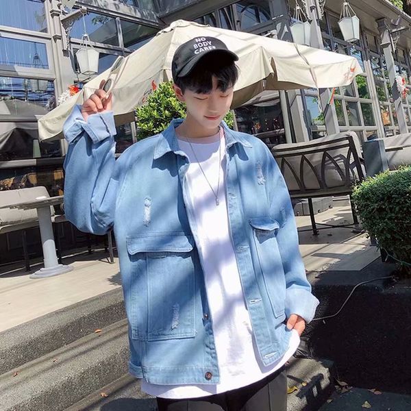 2018 autumn and winter men fashion denim jacket fashion man korean-style slim fit fold-down collar jeans coat men's wear, Black;brown
2018 autumn and winter men fashion denim jacket fashion man korean-style slim fit fold-down collar jeans coat men's wear, Black;brown