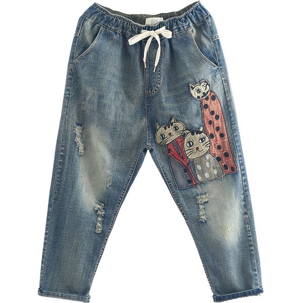 plus size ladies loose embroidered cute cat jeans women 2019 summer female boyfriend jeans for women clothes denim harem pants, Blue
plus size ladies loose embroidered cute cat jeans women 2019 summer female boyfriend jeans for women clothes denim harem pants, Blue