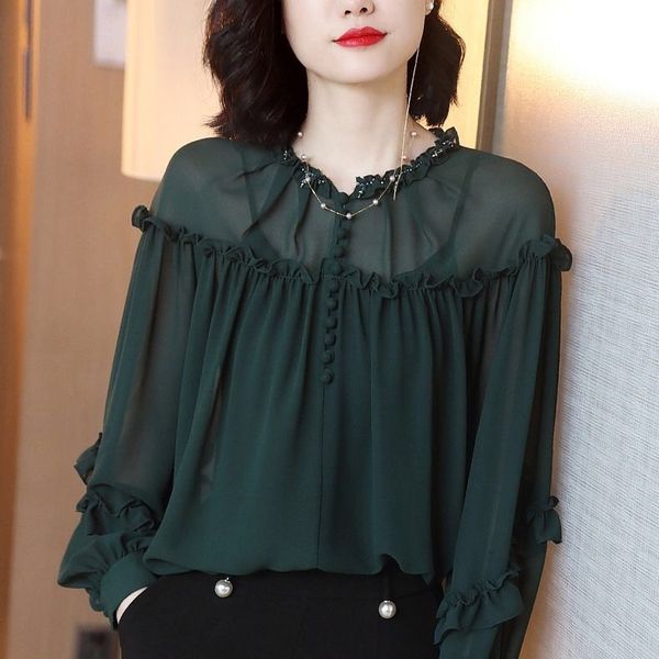 fall spring casual vintage womens ruffles rhinestone long sleeve green chiffon blouse shirt , 4xl and blouses for woman, White
fall spring casual vintage womens ruffles rhinestone long sleeve green chiffon blouse shirt , 4xl and blouses for woman, White