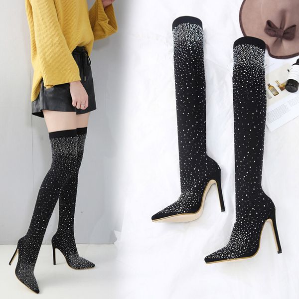 women's socks boots bling sequins winter long tube boot over-the-knee fashion pointed toe high heel stiletto heels shoes sexy, Black
women's socks boots bling sequins winter long tube boot over-the-knee fashion pointed toe high heel stiletto heels shoes sexy, Black