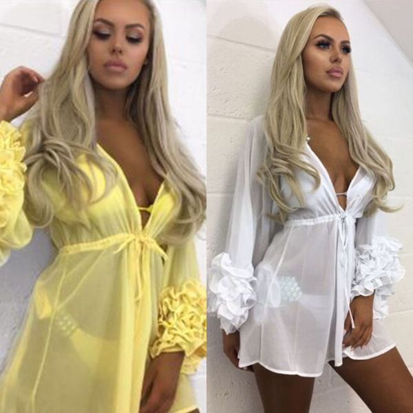 2019 new women beach cover-up long sleeve ruffles beach tunic bathing suit summer wear swimwear mesh dress, Blue;gray
2019 new women beach cover-up long sleeve ruffles beach tunic bathing suit summer wear swimwear mesh dress, Blue;gray