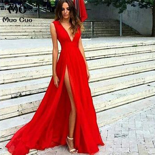 wellbridal 2018 red slit prom dresses long deep v-neck sleeveless chiffon formal evening party dress evening gown, White;black
wellbridal 2018 red slit prom dresses long deep v-neck sleeveless chiffon formal evening party dress evening gown, White;black
