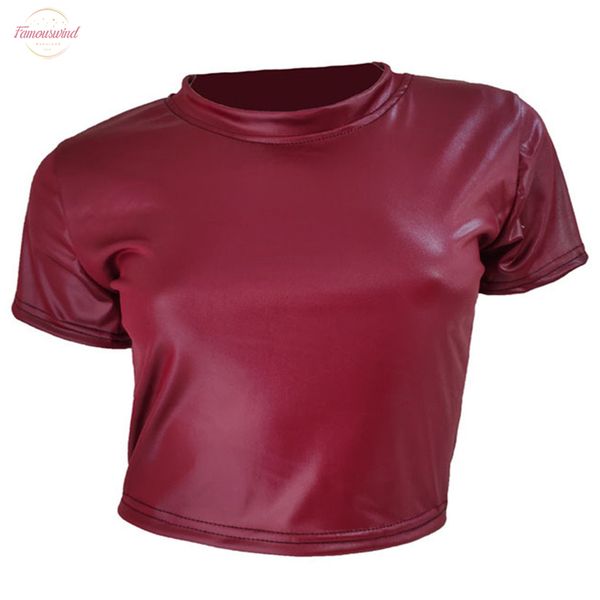 summer leather tee shirt women midriff baring crop pu leather short sleeve o neck nylon solid color club party fit, White
summer leather tee shirt women midriff baring crop pu leather short sleeve o neck nylon solid color club party fit, White