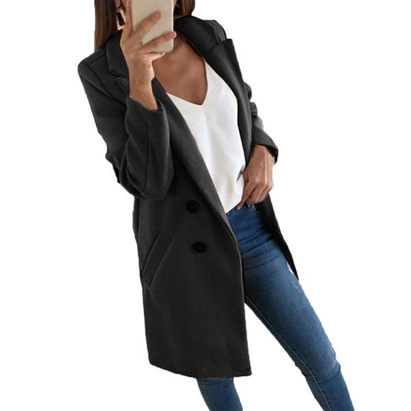 women's autumn winter solid color casual elegant overcoat lapel button long sleeve trench coat long jacket slim fit outerwear, Black
women's autumn winter solid color casual elegant overcoat lapel button long sleeve trench coat long jacket slim fit outerwear, Black