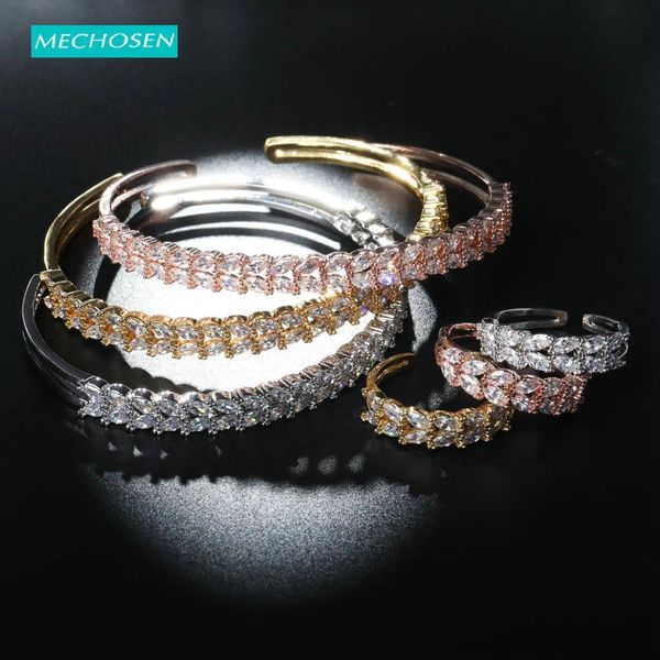 mechosen exquisite 3 tones bangle ring set wheat shape cz zircon women's banquet anniversary gift elegant copper accessories set, Black