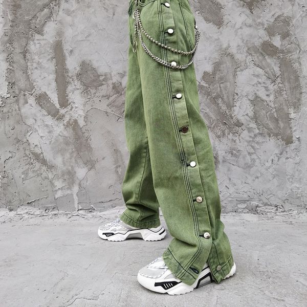 men side buttons washed vintage streetwear hip hop loose straight jeans trousers male women couple denim pant, Blue
men side buttons washed vintage streetwear hip hop loose straight jeans trousers male women couple denim pant, Blue
