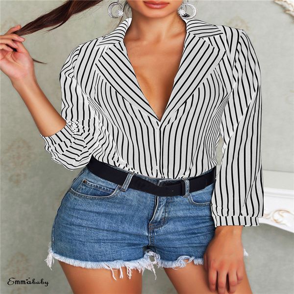 summer autumn 2018 plus size xl white black shirt female striped long sleeve shirt fashion bodycon leisure blouse 
summer autumn 2018 plus size xl white black shirt female striped long sleeve shirt fashion bodycon leisure blouse