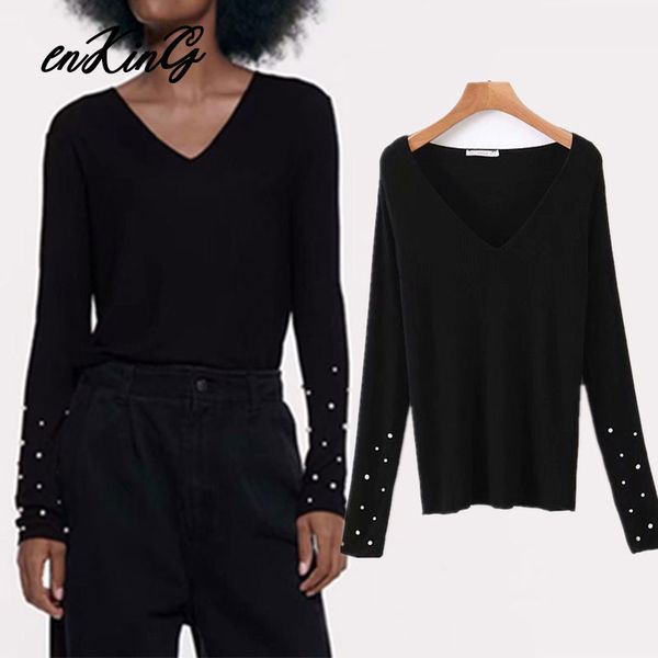 2019 england office lady simple pearls in sleeve v-neck black winter sweaters women pull femme sweaters women pullovers, White;black
2019 england office lady simple pearls in sleeve v-neck black winter sweaters women pull femme sweaters women pullovers, White;black