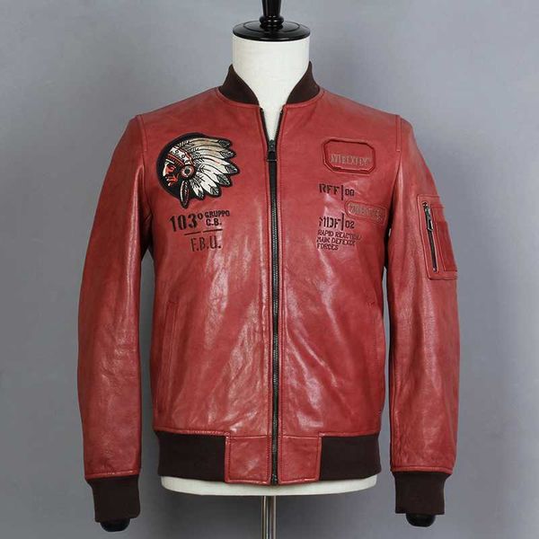 fashion 2020 sheepskin embroidery pattern genuine leahter jacket men red baseball coat real leather motorcycle clothing, Black
fashion 2020 sheepskin embroidery pattern genuine leahter jacket men red baseball coat real leather motorcycle clothing, Black
