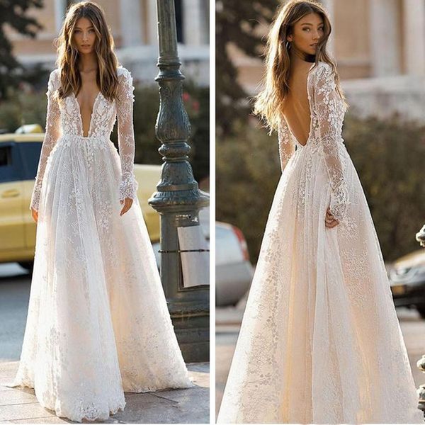 long sleeves a line wedding dresses deep v neck 2019 floor length backless custom 2019 bridal gowns long garden new fashion vestidos de dres, White
long sleeves a line wedding dresses deep v neck 2019 floor length backless custom 2019 bridal gowns long garden new fashion vestidos de dres, White