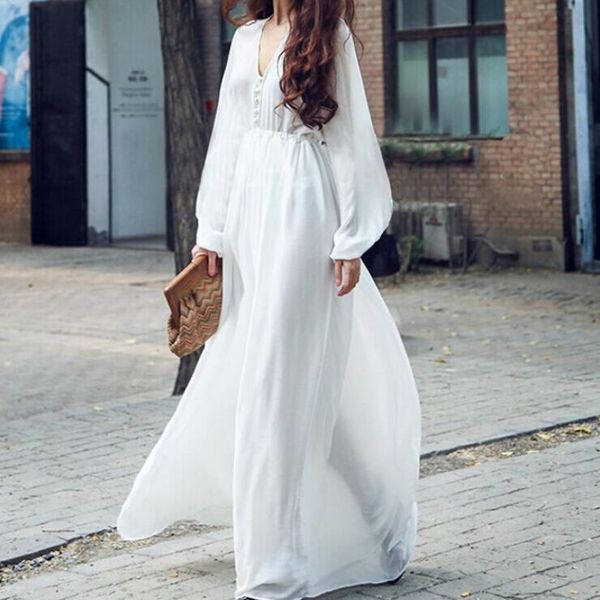 european and american famous spring and summer new solid color v-neck lantern sleeve ultra-long chiffon beach dress, Black;gray
european and american famous spring and summer new solid color v-neck lantern sleeve ultra-long chiffon beach dress, Black;gray